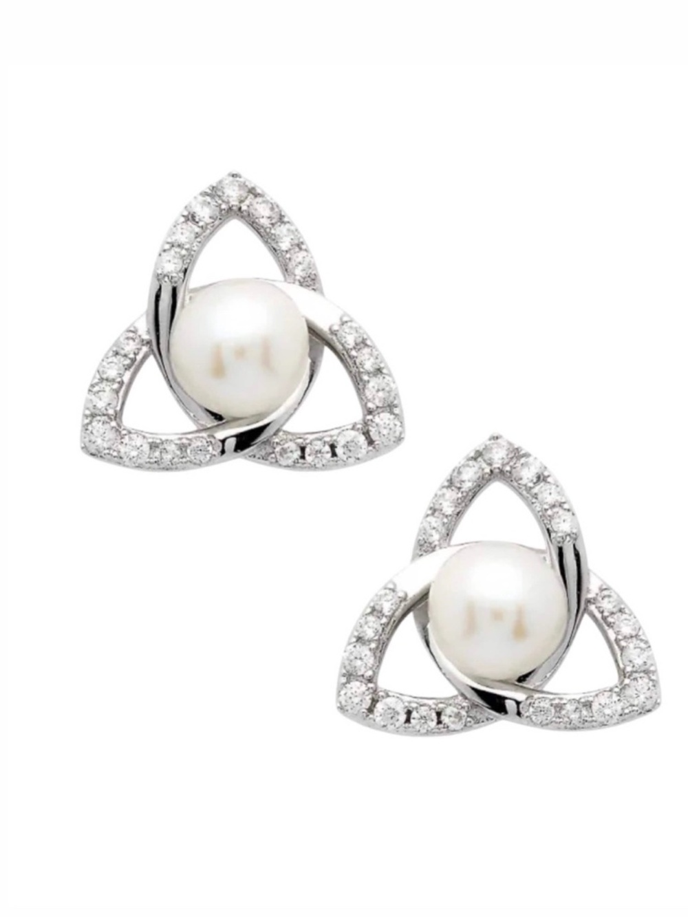 BLARNEY WOOLEN MILLS • Silver Trinity Knot Pearl Earrings
